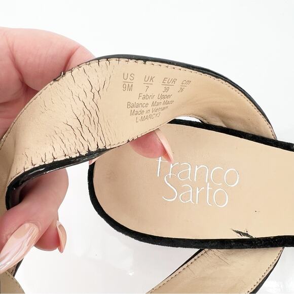 Franco Sarto Marcy3 Velvet Ankle Strap Heeled Sandals 9 Black - Picture 9 of 9